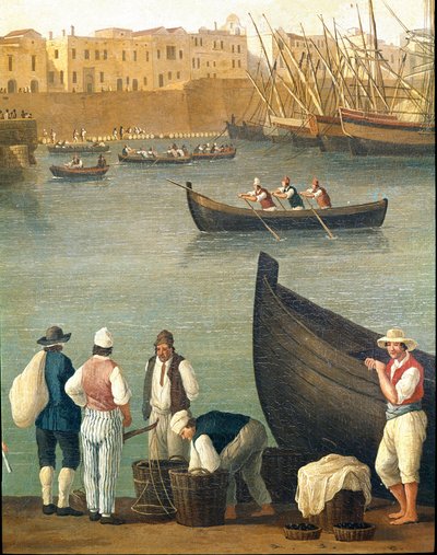 Pescatori di cozze di Monopoli, Puglia, Italia da Jacob Philippe Hackert