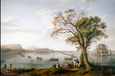 La caccia alla folaga di Ferdinando I delle Due Sicilie sul lago Fusaro vicino a Napoli, Italia da Jacob Philippe Hackert