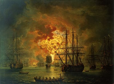 La distruzione della flotta turca nella baia di Chesma, 1772 da Jacob Philippe Hackert