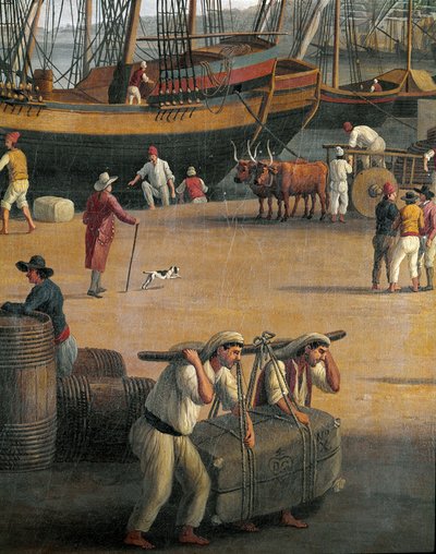 Veduta del porto di Messina, lavoratori da Jacob Philippe Hackert