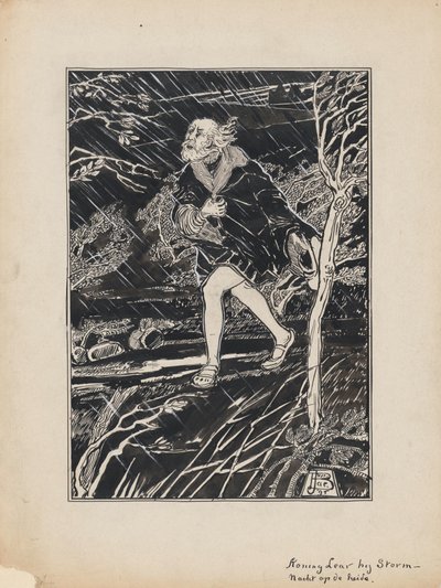Progetto di illustrazione per Re Lear di Shakespeare: Re Lear nella notte di tempesta sulla brughiera da Jacob Pieter van den Bosch
