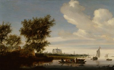 Una Vista Distante di Alkmaar con Contadini e Bovini su un Traghetto da Jacob Salomonsz. Ruysdael
