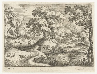 Paesaggio con viaggiatori vicino a case da Jacob Savery (I)