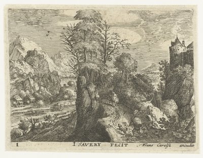 Paesaggio con viaggiatori su una ripida roccia da Jacob Savery (I)