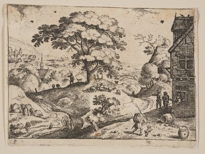 Locanda a destra della strada prima del villaggio, dai paesaggi da Jacob Savery I