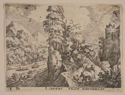 Sentiero con viandanti a destra del fiume, da Paesaggi da Jacob Savery I