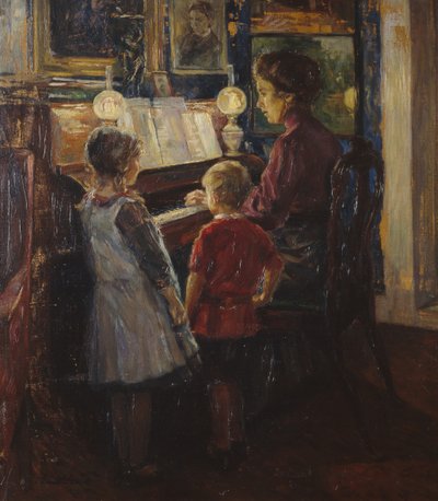 Donna e bambini al pianoforte da Jacob Sømme