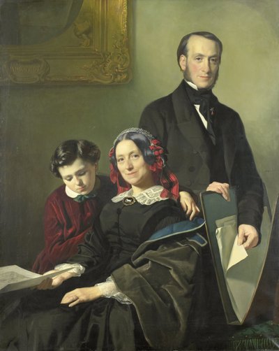 Mevrouw A.J. Schmidt-Keiser, vedova del pittore Willem Hendrik Schmidt (1809-49), il maestro di Jacob Spoel, con suo fratello J.N. Keiser e suo figlio di dieci anni da Jacob Spoel