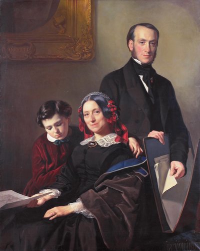 La signora A J Schmidt-Keiser, vedova del pittore Willem Hendrik Schmidt (1809-49), maestro di Jacob Spoel, con il fratello J N Keiser e il figlio di dieci anni da Jacob Spoel