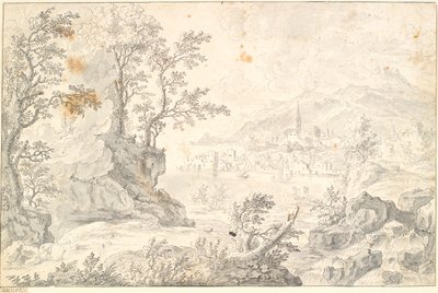 Paesaggio con una città (Amburgo?) vicino a un lago o vista sul mare da Jacob Stockmann