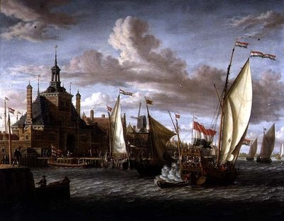Uno yacht degli Stati di Zeeland che spara un saluto al largo del Dude Hoofdpoort, Rotterdam da Jacob Storck
