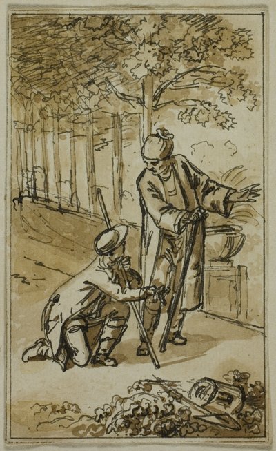 Illustrazione letteraria: Gentiluomo e giardiniere inginocchiato da Jacob Wilhelm Mechau