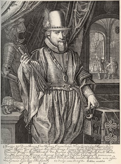 Ritratto di Maurizio di Nassau (1567-1625), principe di Orange, conte di Nassau. Incisione di Willem Jacobsz Delff (1580-1638) XVII secolo da Jacob Willemsz Delff