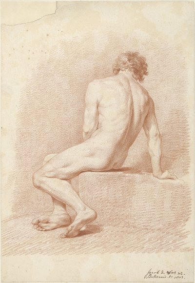 Nudo maschile seduto, visto di schiena da Jacob Willemz. de Vos