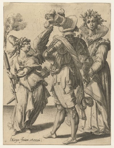 Cupido bendato con una torcia davanti a una coppia in abiti festivi da Jacob de Gheyn (II) (workshop of)