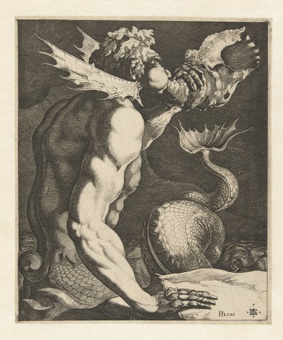 Tritone che soffia in una conchiglia da Jacob de Gheyn (III)