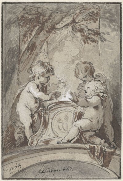 Allegoria con tre putti presso un altare da Jacob de Wit