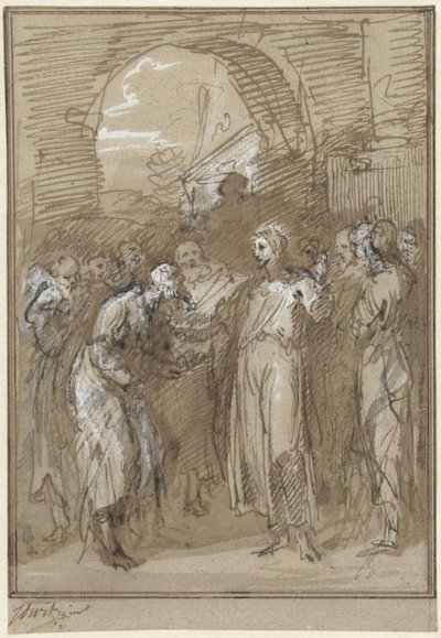 Cristo tra i farisei davanti a una porta da Jacob de Wit