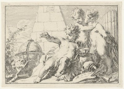 Tre geni presso una piramide da Jacob de Wit