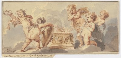 Cinque amorini sacrificano a un altare. 1723 da Jacob de Wit