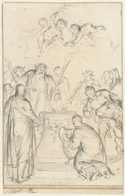Sacerdoti pagani offrono su un altare da Jacob de Wit