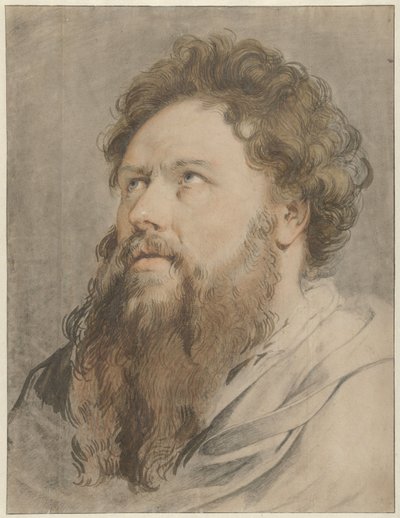 Testa di uomo con barba, gli occhi guardano in alto da Jacob de Wit