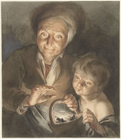Vecchia donna con bambino e prova del fuoco da Jacob de Wit