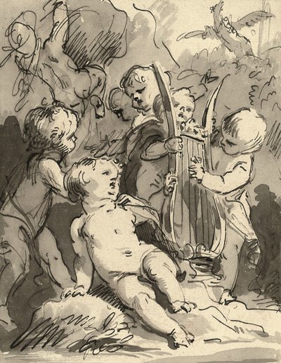 Putti che suonano una lira da Jacob de Wit