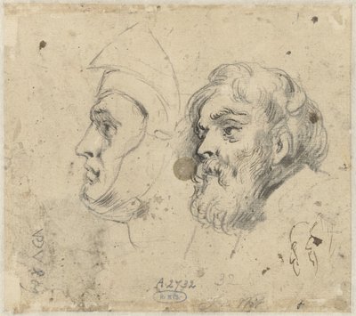 Foglio di studio con due teste da Jacob de Wit