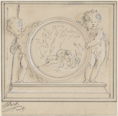 Due putti con medaglione, in cui Narciso ed Eco da Jacob de Wit