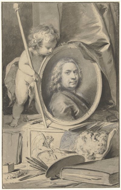 Autoritratto in medaglione circondato da attributi da pittore da Jacob de Wit
