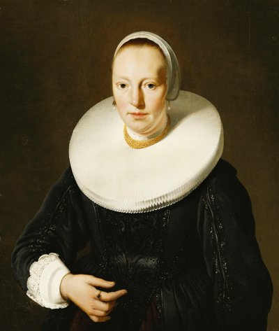 Ritratto di una signora, mezzo busto, con stomacher e abito nero e collare a ruota da Jacob or Jacques van Loo