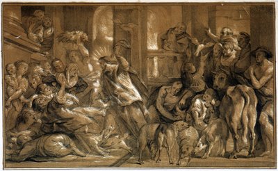 Cristo che caccia i mercanti dal tempio da Jacob the Elder (after) Jordaens