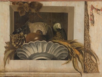Natura Morta con una Ciotola di Mais, Carciofi, Uva e un Pappagallo da Jacob van Campen