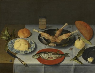 Colazione con pane, formaggio, pesce e birra, c. 1615 da Jacob van Hulsdonck