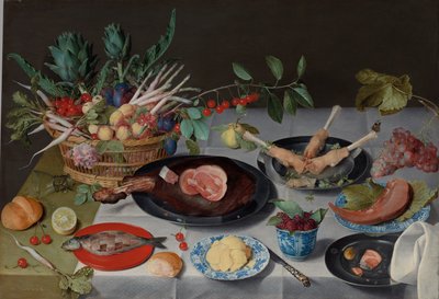 Natura morta con carne, pesce, verdure e frutta, c.1615-20 da Jacob van Hulsdonck