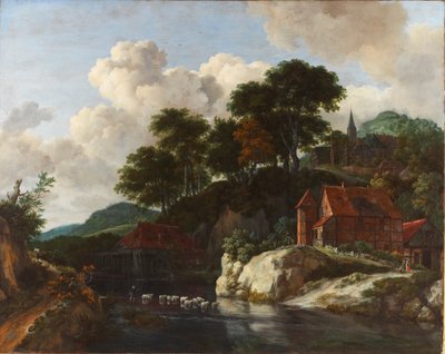 Paesaggio collinare con mulino ad acqua da Jacob van Ruisdael