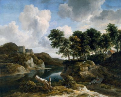 Paesaggio fluviale con castello su un