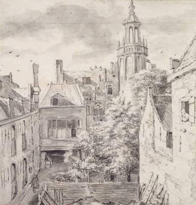 Veduta del cortile della casa degli arcieri della gilda di San Sebastiano sul Singel ad Amsterdam da Jacob van Ruisdael
