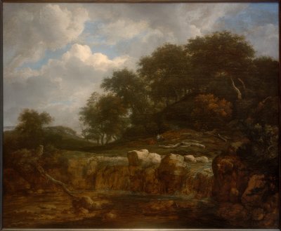 Cascata in un paesaggio boschivo collinare da Jacob van Ruisdael