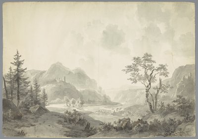 Paesaggio montano con un fiume da Jacob van Strij