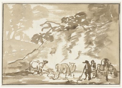 Paesaggio con mucche e un pastore da Jacob van Strij