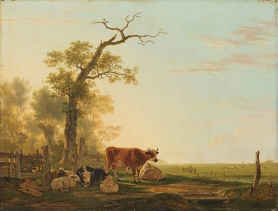 Paesaggio di prato con animali da Jacob van Strij