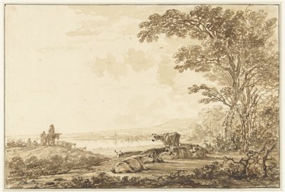 Paesaggio fluviale con bestiame a riposo da Jacob van Strij