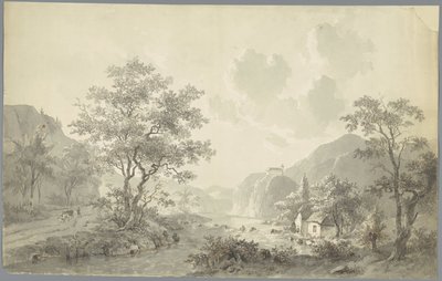 Piccola cascata presso un lago in un paesaggio montano da Jacob van Strij
