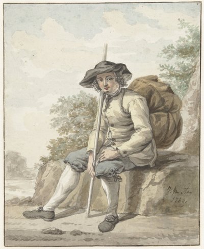 Uomo seduto con un sacco e un bastone da Jacob van Strij