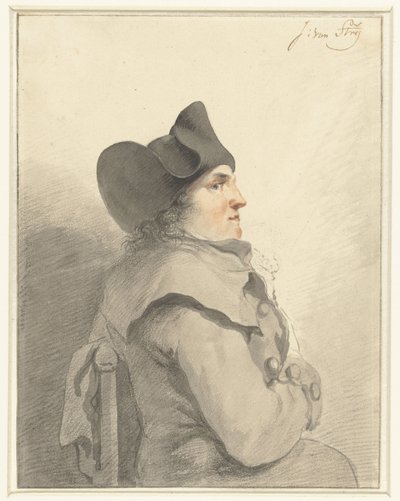 Uomo seduto con cappello nero, di profilo, verso destra da Jacob van Strij