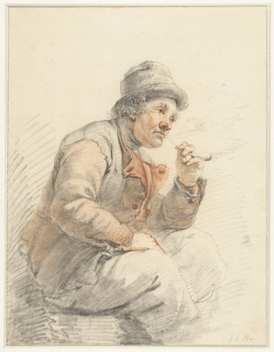 Contadino seduto che fuma la pipa da Jacob van Strij