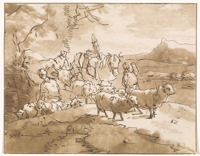 Pastori con bestiame in un paesaggio montano da Jacob van de Velde (graveur)