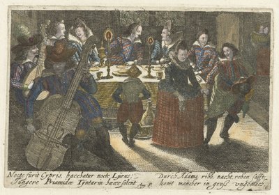 Studenti e musicisti a cena (Pugillus facetiarum iconographicarum in studiosorum) da Jacob van der Heyden